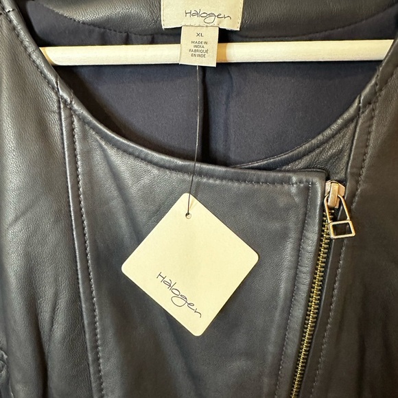 Women's navy Leather Jacket - Picture 2 of 6
